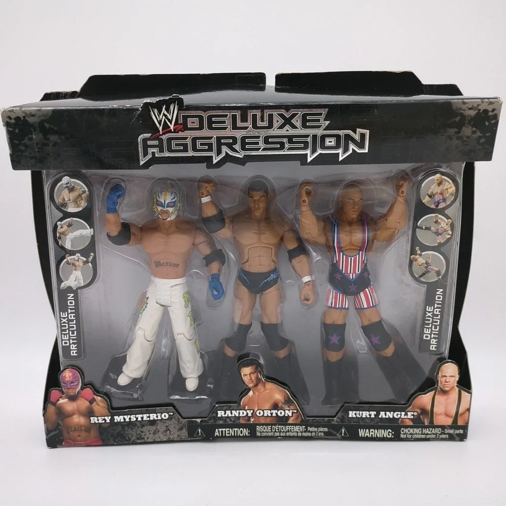 WWE Rey Mysterio Randy Orton Kurt Angle 3 Pack ERROR Deluxe Aggression Jakks
